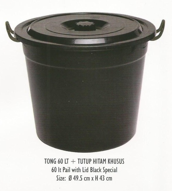 Tong 60 liter plastik  dan tutup warna hitam dan silver 